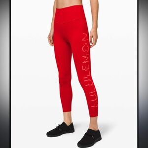 💋Lululemon Athletica Wunder Under HR 7/8 tight LNY Red Leggings. Size 8